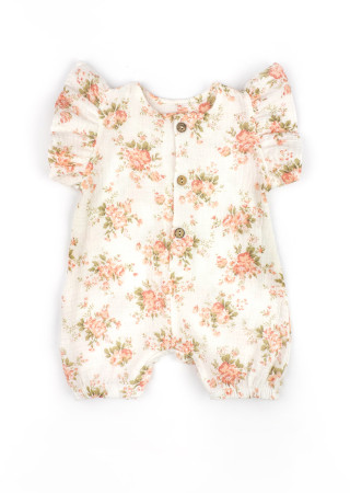 Muslin romper for baby girl Botanic with headband
