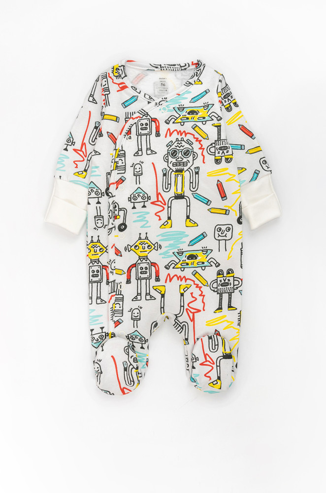 Boys’ Fleece Baby Onesie with Robots Print