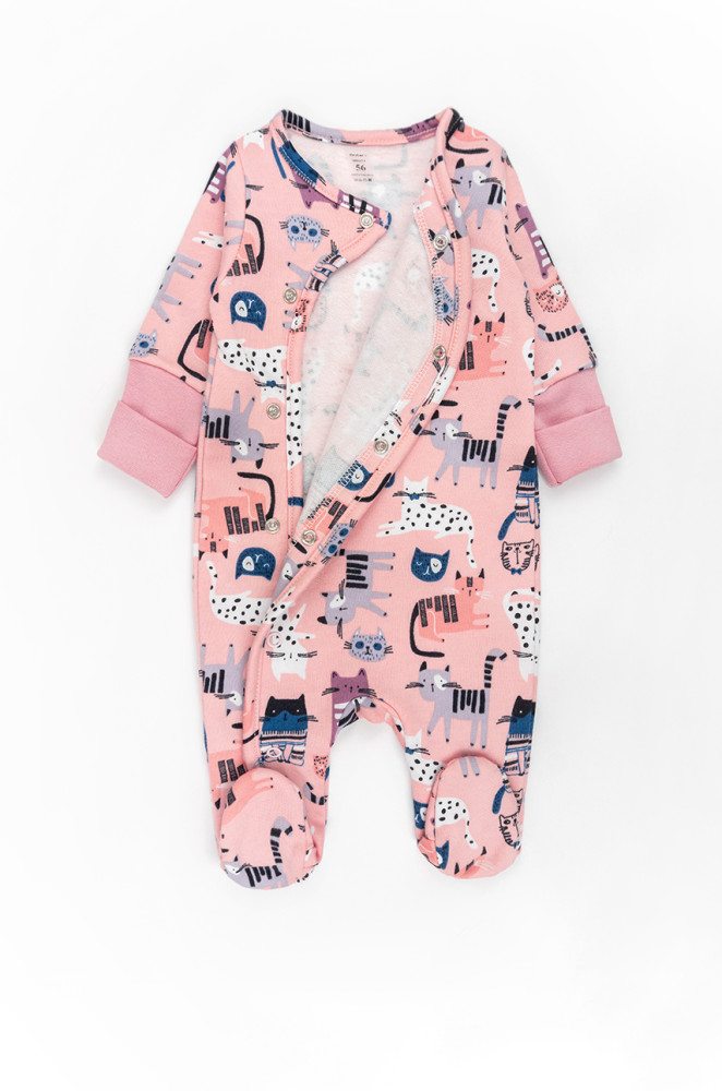 Footed Fleece Baby Onesie Cats with Snap Buttons