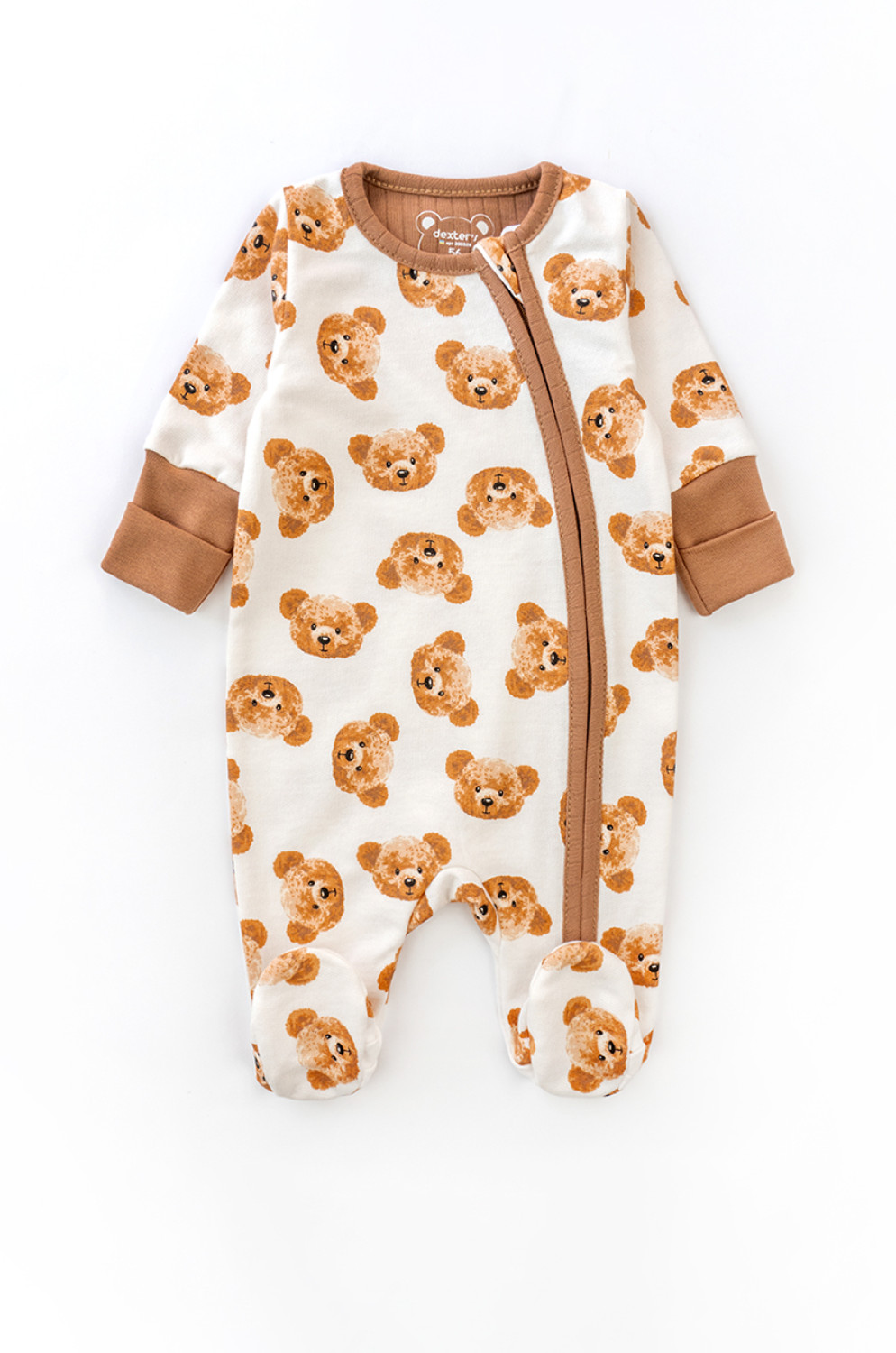Cute Bears Baby Romper with Zipper and Fleece-Lined French Terry