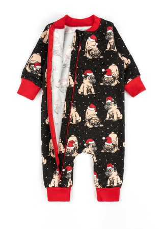 Детский трикотажный ромпер Christmas pugs на байке