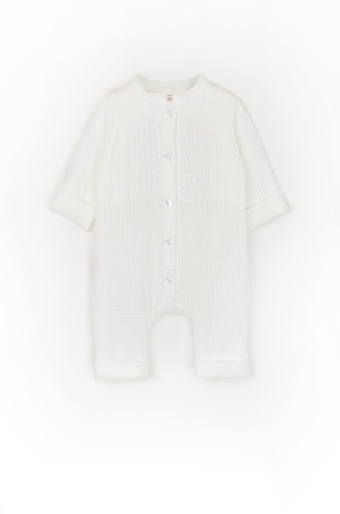 Muslin Baby Romper with Buttons and Embroidery for Newborns