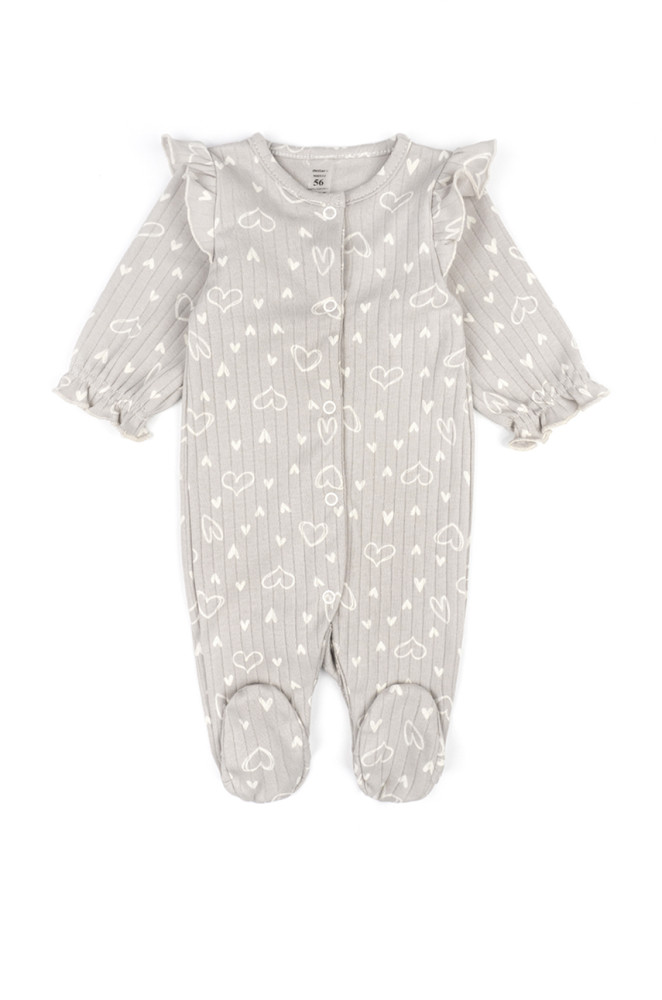 Cotton baby girl romper with hat and heart print