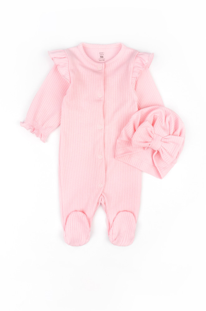 Baby romper with hat Marshmallow textured fabric for newborn girl