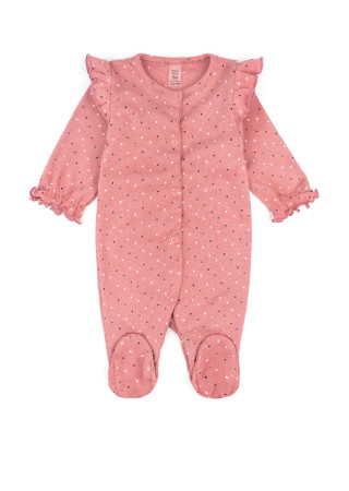 Детский хлопковый комбинезон для девочки в горошек + шапочка с бантом