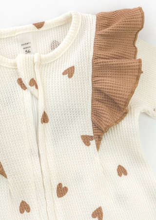Baby Girl Waffle Romper with Coffee Heart Print and Matching Headband