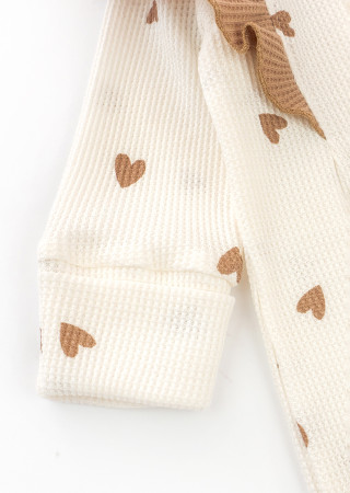 Baby Girl Waffle Romper with Coffee Heart Print and Matching Headband