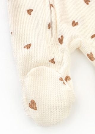 Baby Girl Waffle Romper with Coffee Heart Print and Matching Headband