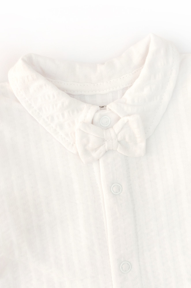 Solid baby boy romper with bow tie interlock