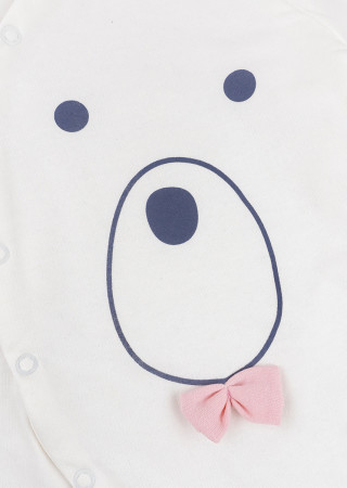 Soft Cotton Baby Sleepsuit with Bear Appliqué and Snap Closure