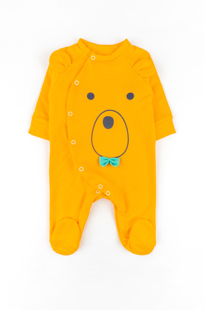 Детский человечек на байке с аппликацией мишки и закрытыми ножками