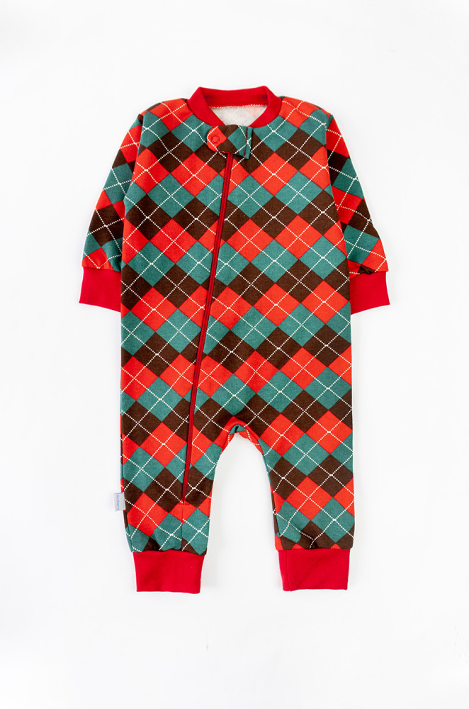 Baby romper with fleece lining and zip – Scotland checkered