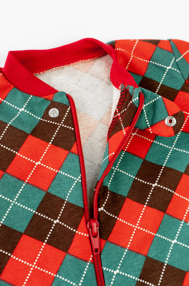 Baby romper with fleece lining and zip – Scotland checkered