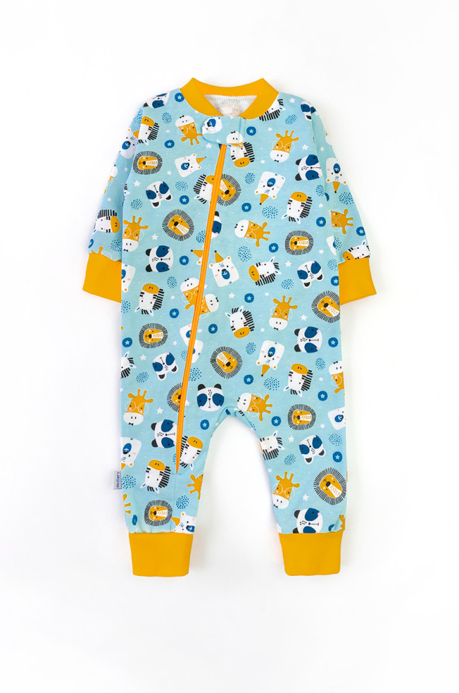 Brushed Cotton Baby Romper with Animal Print – Zipper Closure