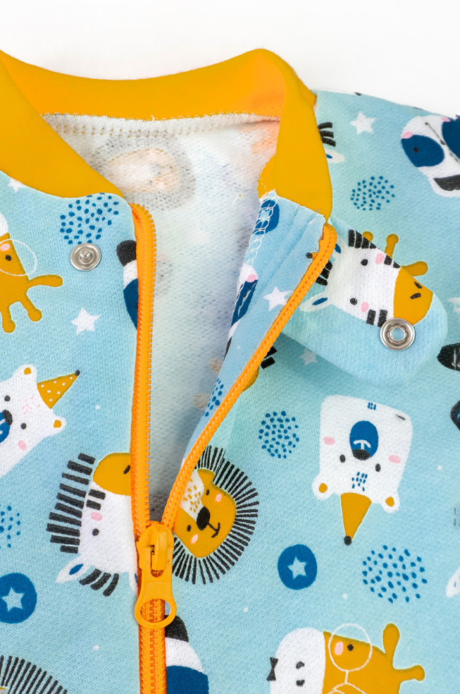 Brushed Cotton Baby Romper with Animal Print – Zipper Closure