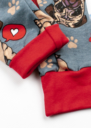 Warm baby jumpsuit with zipper and pug pattern