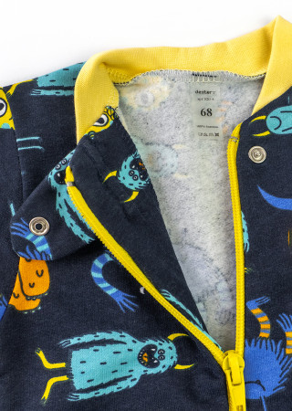 Baby Romper with Open Feet and Zipper – Monster Print