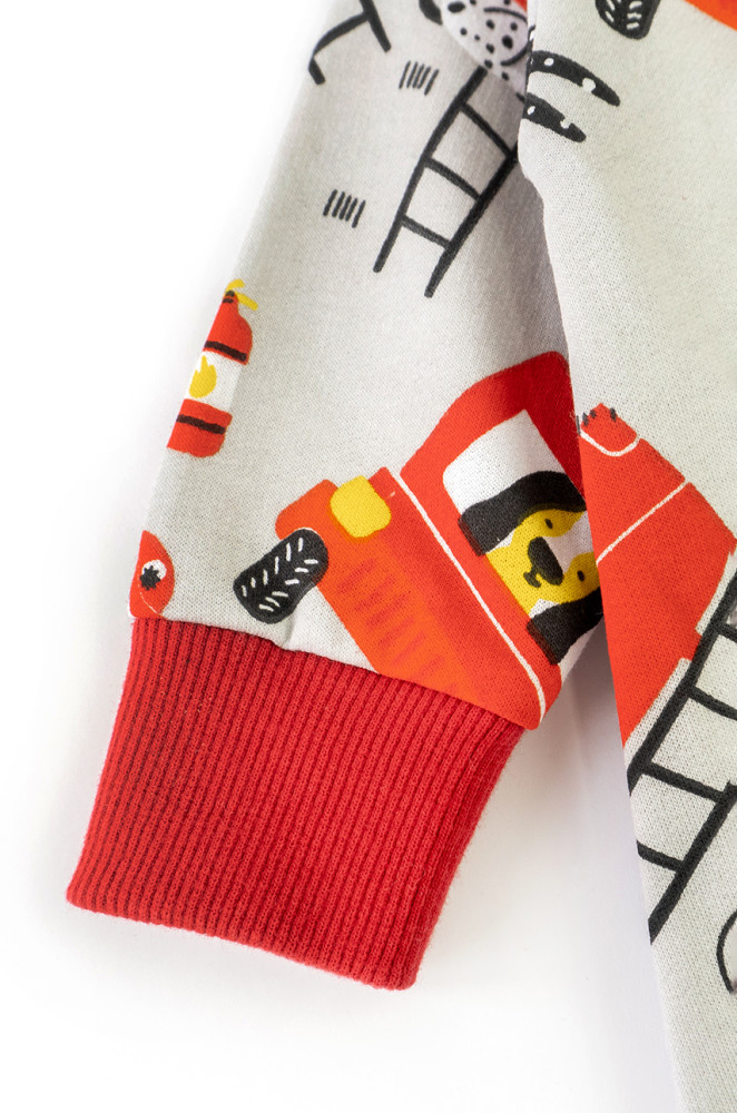 Baby Romper with Open Feet Firetruck Print – Fleece Lined, Zippered