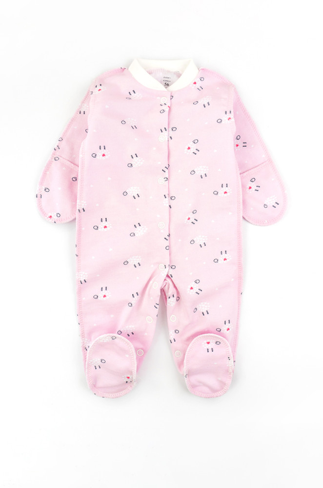 Fleece Cotton Baby Girl Romper with External Seams – Lamb Print