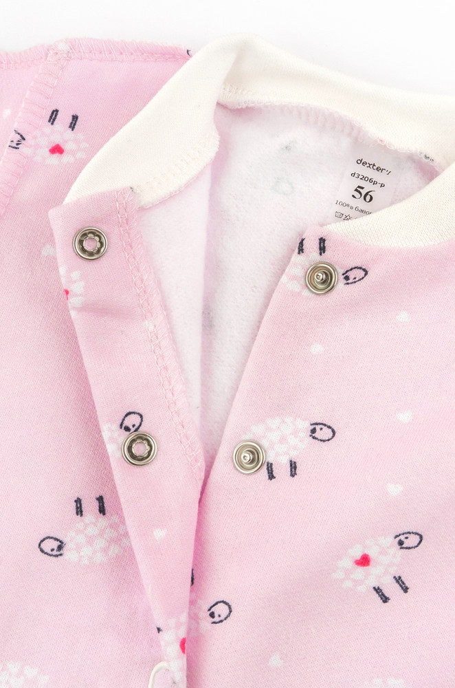 Fleece Cotton Baby Girl Romper with External Seams – Lamb Print