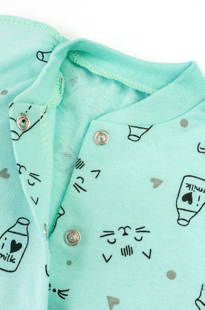 Newborn Sleepsuit Milk with Fleece, External Seams and Bottle Print