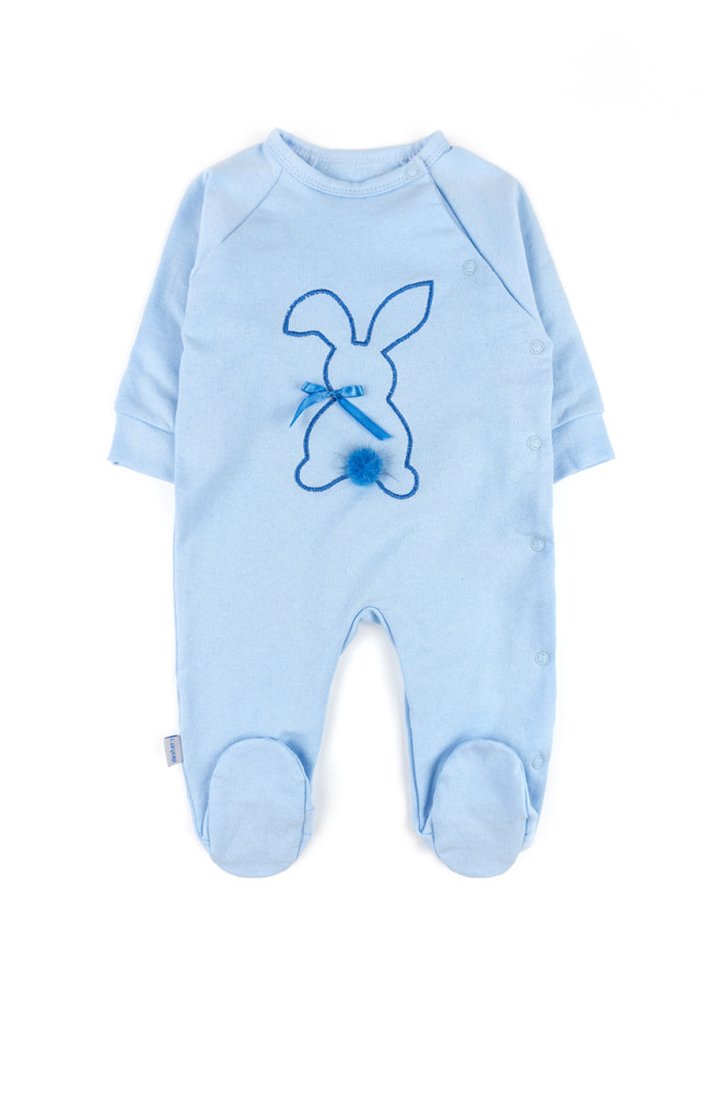 Fleece-Lined Baby Sleepsuit with Bunny Embroidery