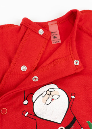 Warm Christmas Baby Sleepsuit with Santa Print and Outside Seams