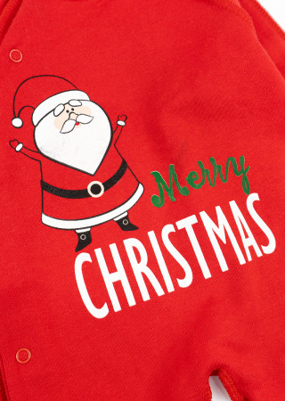 Warm Christmas Baby Sleepsuit with Santa Print and Outside Seams