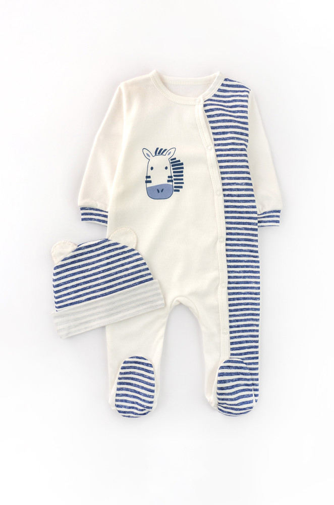 Knit Baby Romper with Closed Feet and Hat Tori