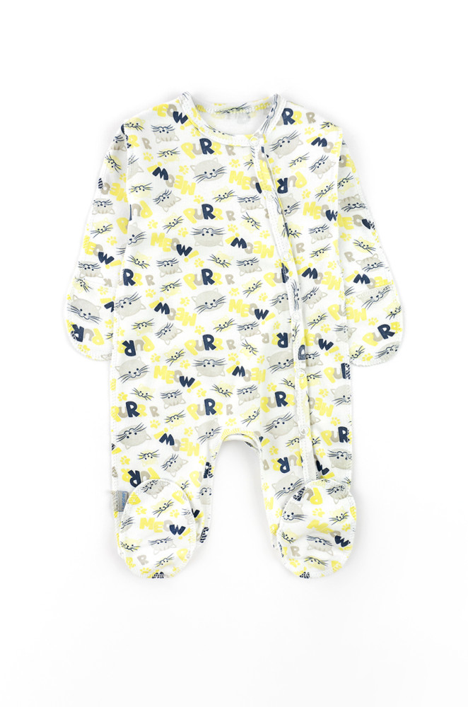 Newborn Sleepsuit with Outside Seams Meow