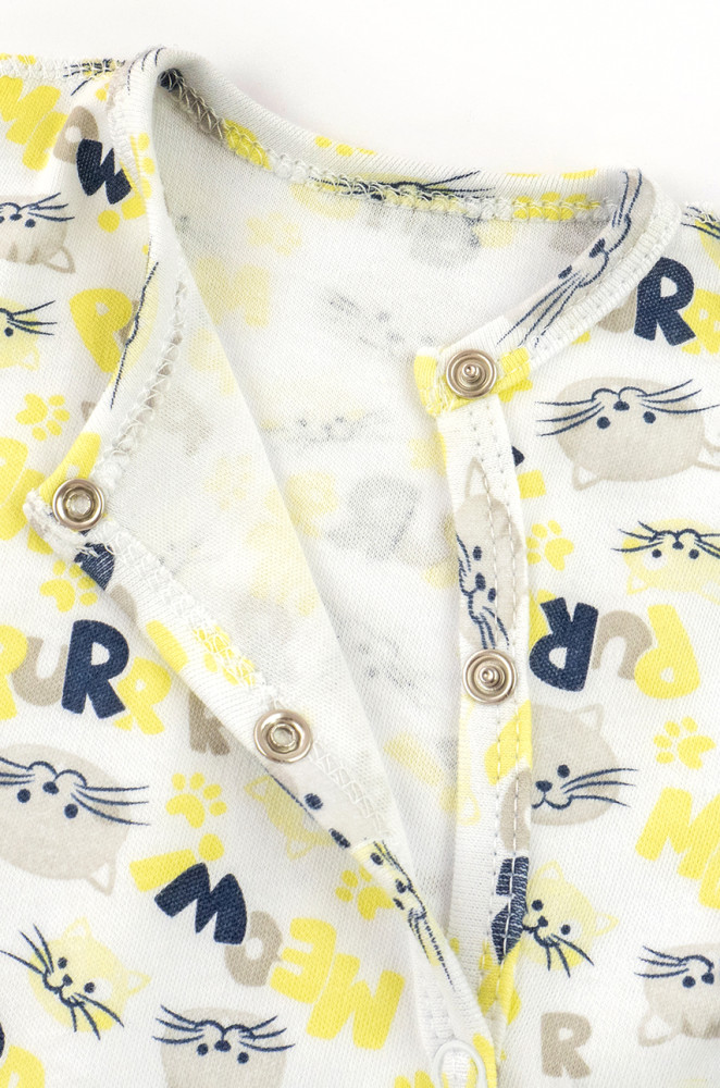 Newborn Sleepsuit with Outside Seams Meow