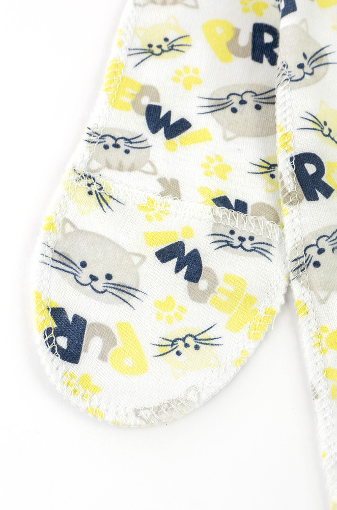 Newborn Sleepsuit with Outside Seams Meow