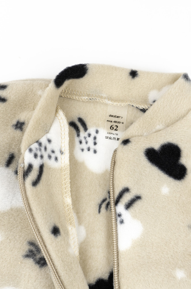 Комбінезон теплий флісовий на блискавці з принтом в баранців