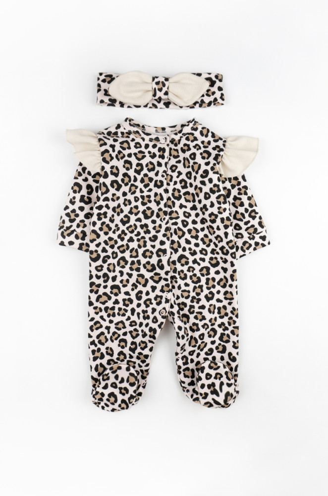Leopard Print Romper with Headband for Newborn Girl