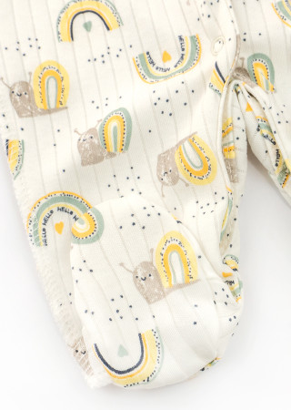Baby romper with external seams and print