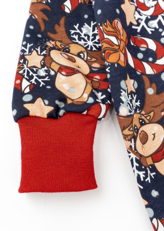 Детский трикотажный комбинезон из ткани с начосом и новогодним принтом