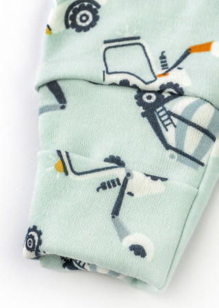 Newborn Cotton Sleepsuit with Outside Seams – Excavator Design
