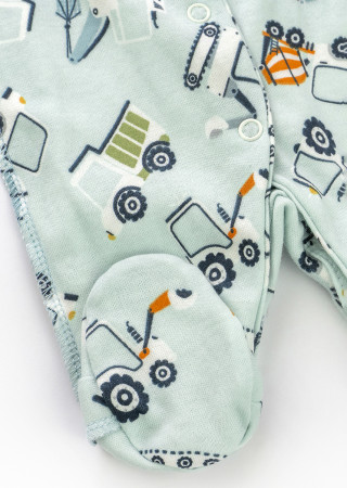 Newborn Cotton Sleepsuit with Outside Seams – Excavator Design