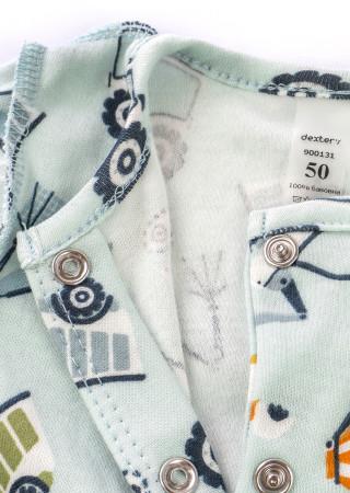 Newborn Cotton Sleepsuit with Outside Seams – Excavator Design